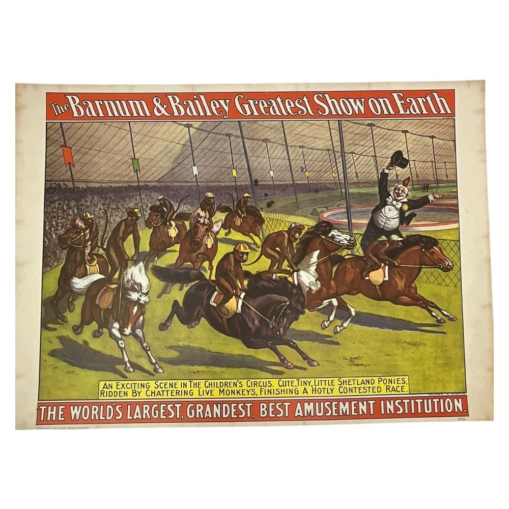 Barnum and Bailey Circus Poster 1960‎ Monkeys Riding Ponies